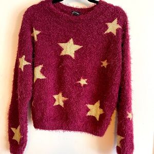 Gold stars wine color sweater, Junior size 14-16